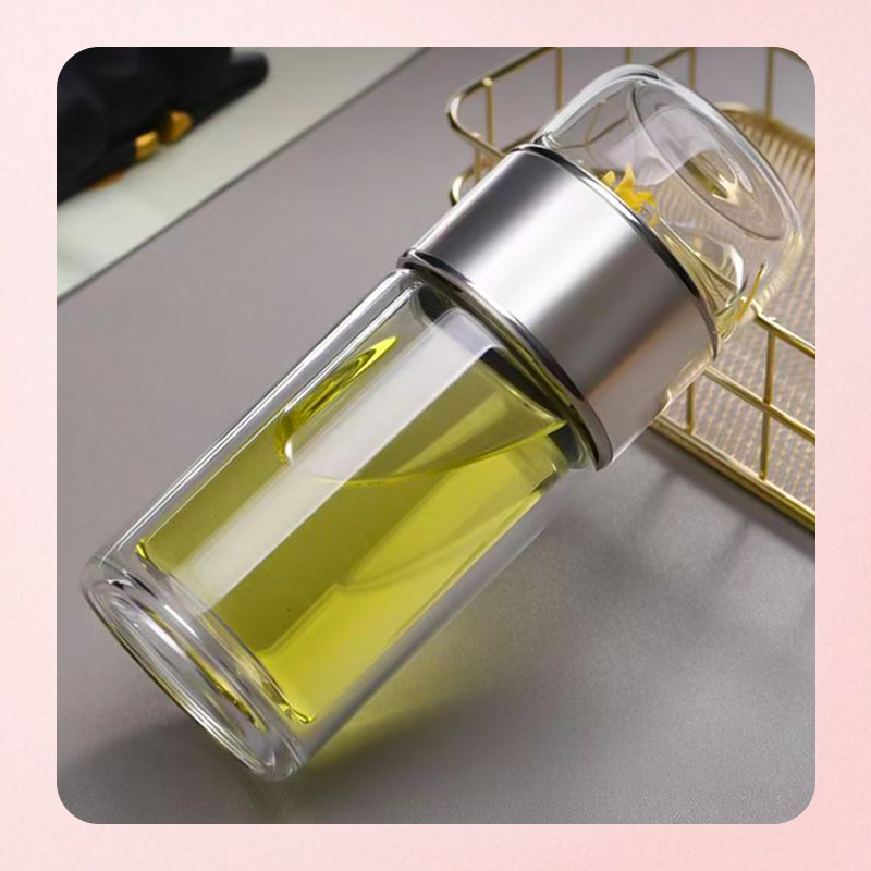 🔥🥤 50% OFF Premium Double Wall Tea Glass Bottle | Built-In Infuser & Strainer 🍵✨ Brew Loose Leaf On-the-Go, Keep Drinks Hot/Cold, Leak-Proof, Reusable