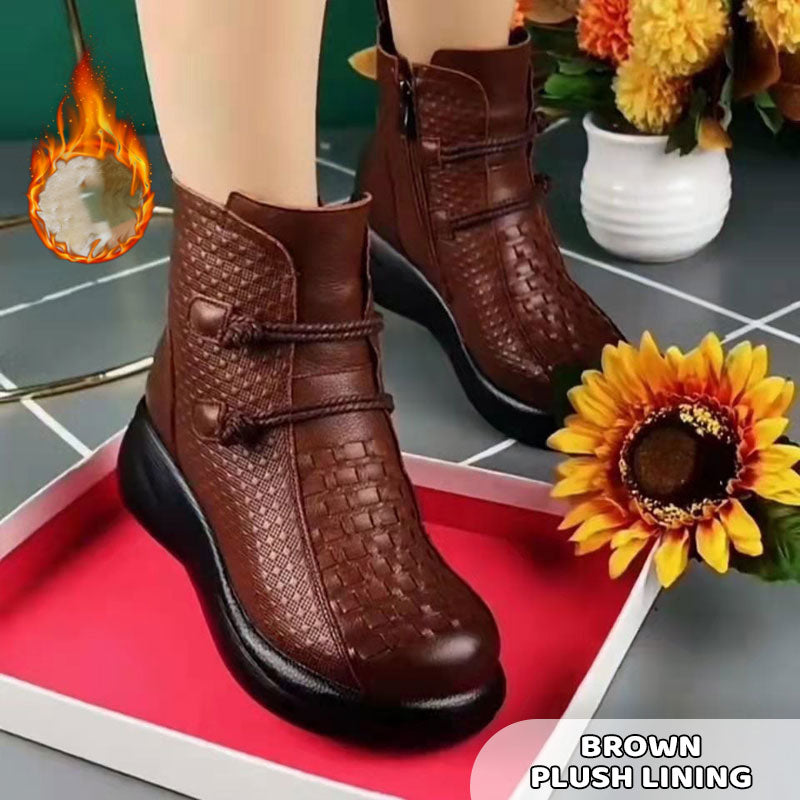 Women's Plush Lined PU Leather Platform Ankle Boots
