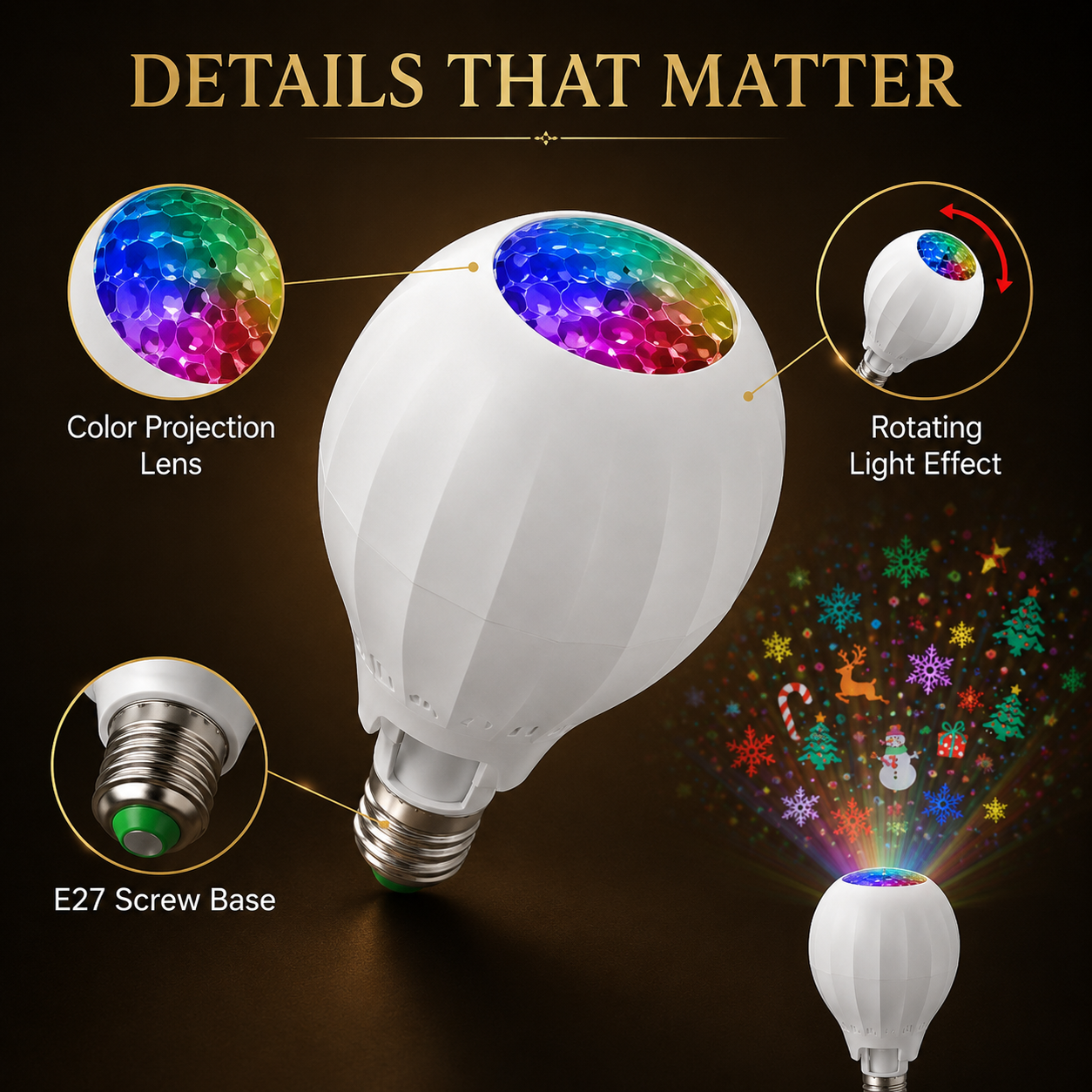 🎄 Rotating Christmas Projector Bulb | 16 Patterns