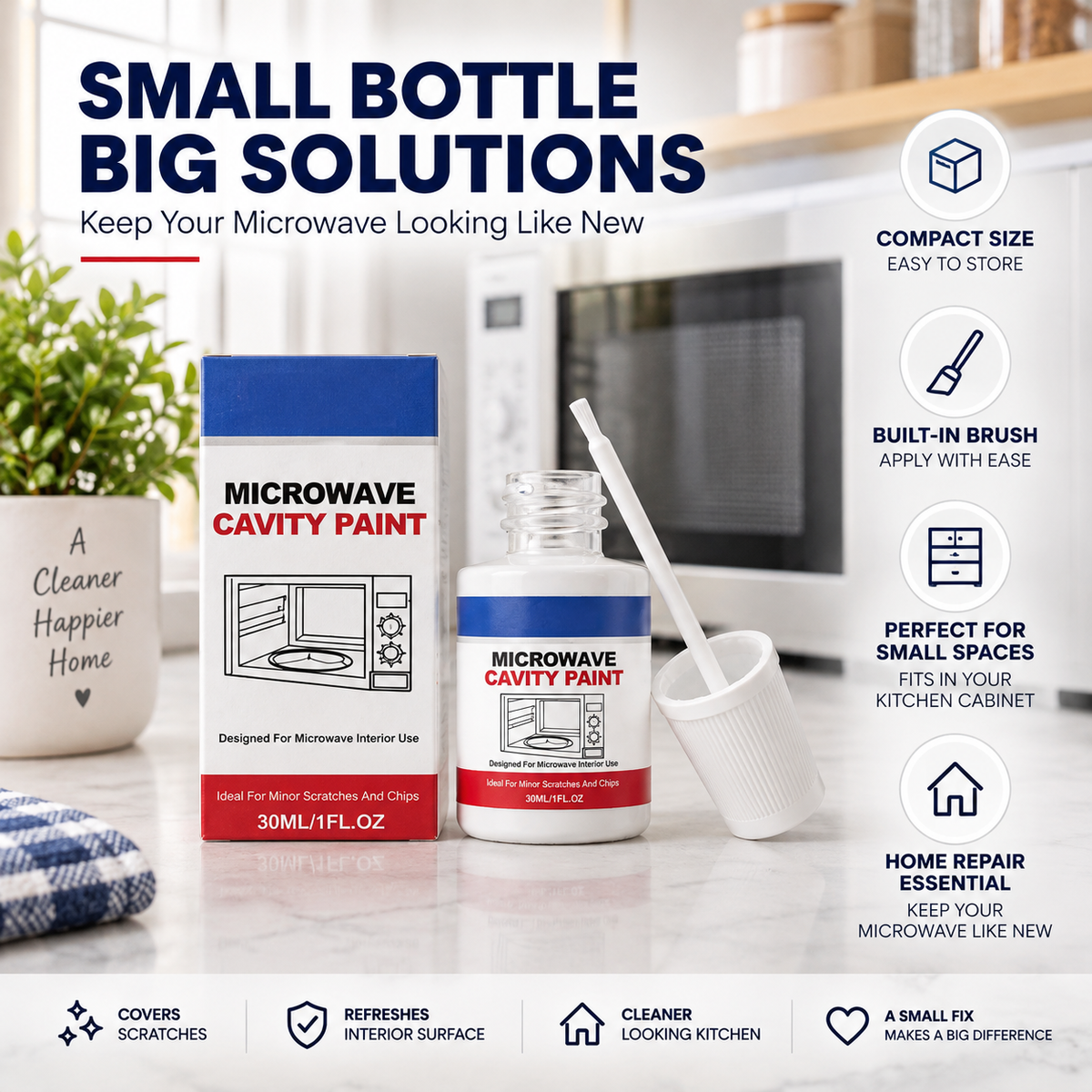 Microwave Cavity Paint – High-Gloss White Microwave Interior Repair Paint With Built-In Brush
