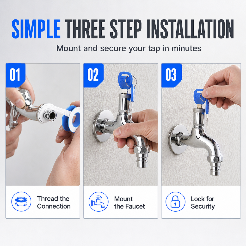 Lockable Outdoor Water Faucet with Key