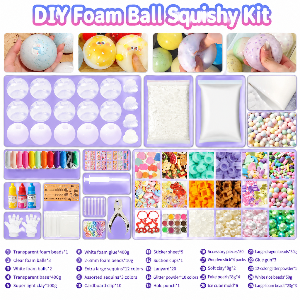 📢📢50% OFF !! ⏰DIY Clay Squeeze Ball Craft Kit Slow Stress Relief Handmade Toy Set for Kids