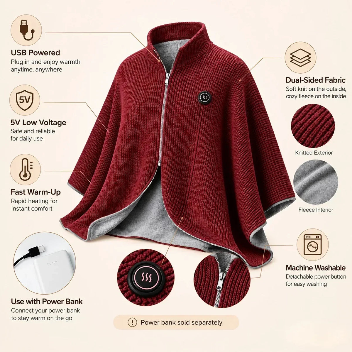 🔥 Half-Price Offer & Last Day 🧣 Portable Electric Heated Blanket Shawl – 15s Fast Heat, 3 Temperatures, USB 🔥 Wearable, Non-Slip, Lightweight,Hands-Free Warmth for Office, Home & Travel 🛋️