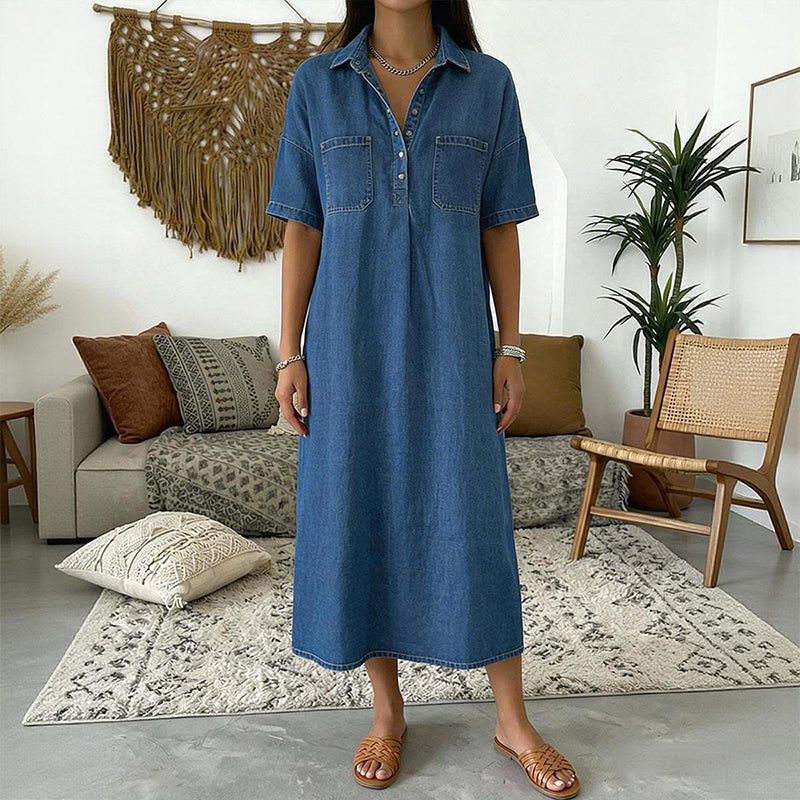 👗 54% OFF NOW! 👖 Casual Pocket Denim Midi Shirt Dress – Soft denim & relaxed fit – Functional pockets, perfect for everyday casual – comfortable and versatile ✨🌸