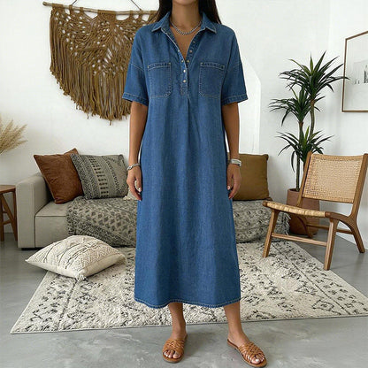 👗 54% OFF NOW! 👖 Casual Pocket Denim Midi Shirt Dress – Soft denim & relaxed fit – Functional pockets, perfect for everyday casual – comfortable and versatile ✨🌸