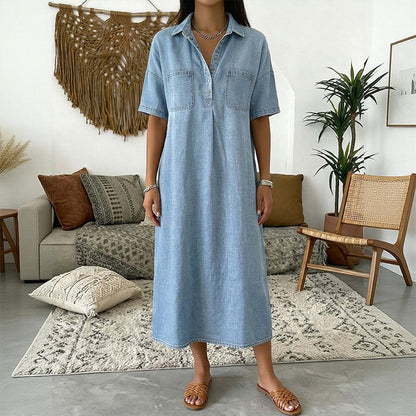 👗 54% OFF NOW! 👖 Casual Pocket Denim Midi Shirt Dress – Soft denim & relaxed fit – Functional pockets, perfect for everyday casual – comfortable and versatile ✨🌸