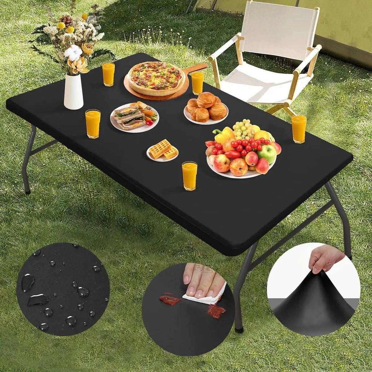 ✨ Sleek Look, Zero Creases – Reusable Spandex Table Cover for Dining & Garden