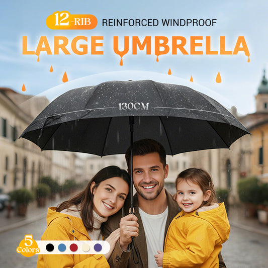 ☔ 12-Rib Windproof Umbrella - Large Coverage & Compact Fold, Durable Frame for Heavy Rain & Wind 📦✨