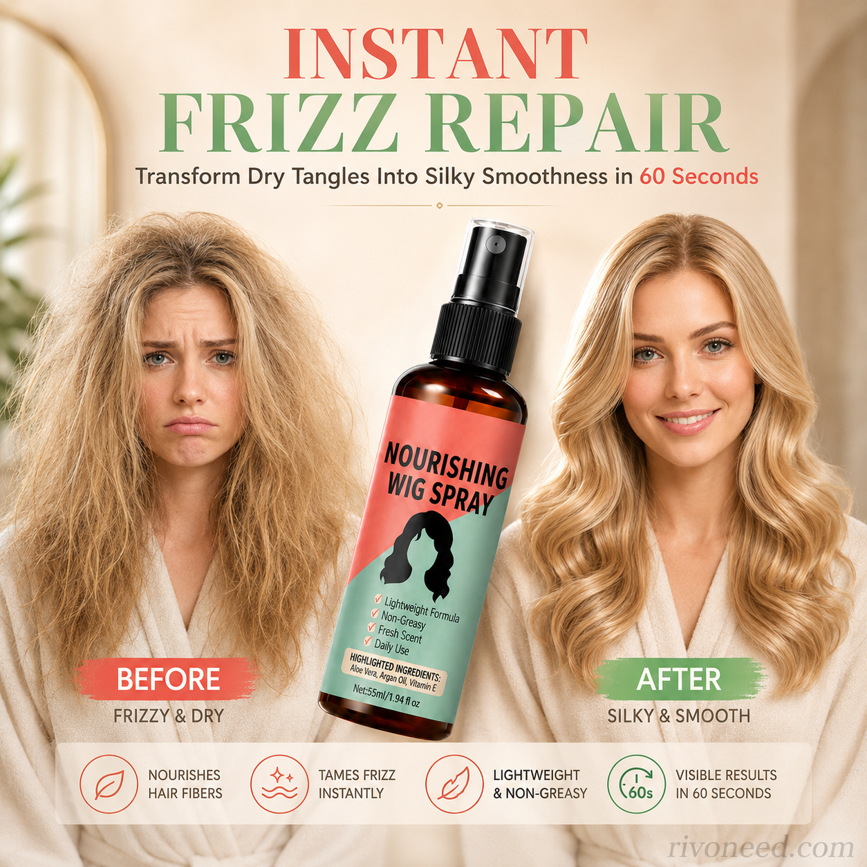 ⚽️🏆️World Cup Sale:50% OFF🎉70K+ SOLD! 🥳Lightweight No-Rinse Nourishing Wig Spray