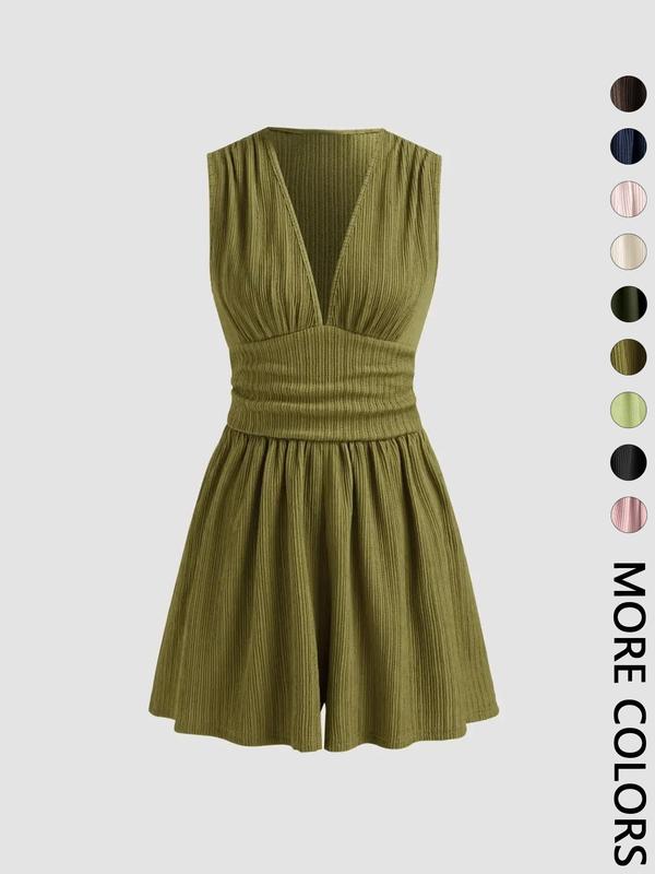👗 LIMITED-TIME 50% OFF! 💐Women's Sleeveless V-Neck Ruched Waist Romper🏖️