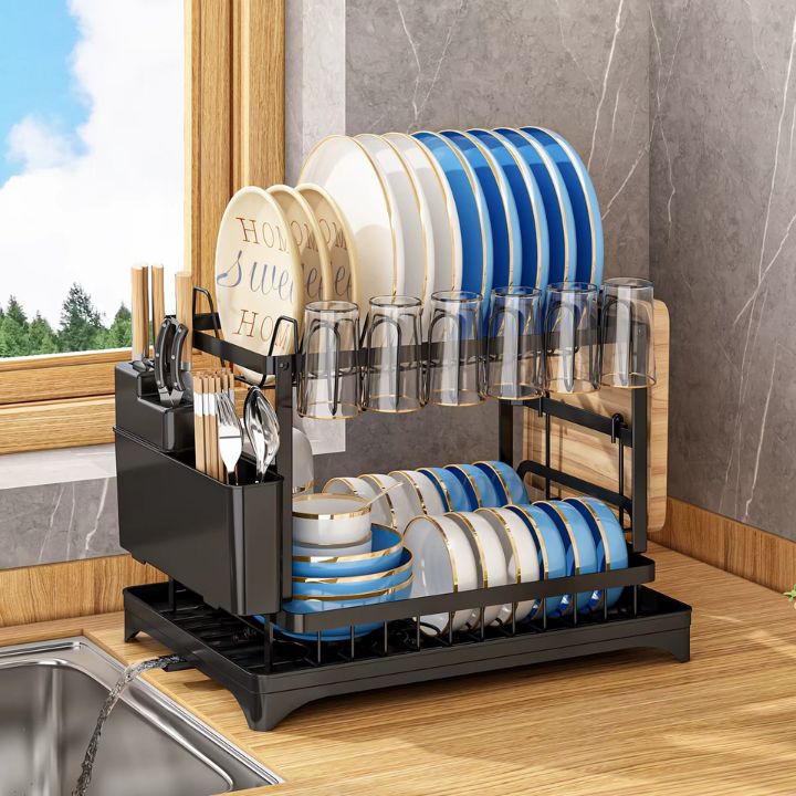 🔥🍽️ 50% OFF Premium 2-Tier Dish Rack – Maximize Drying Space, Sleek Stainless Steel, Stylish Kitchen Upgrade ✨🏠
