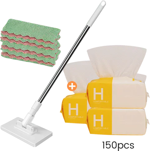 🏆Flat Mop with Stainless Steel Handle, come with Reusable Washable Mop Cloths