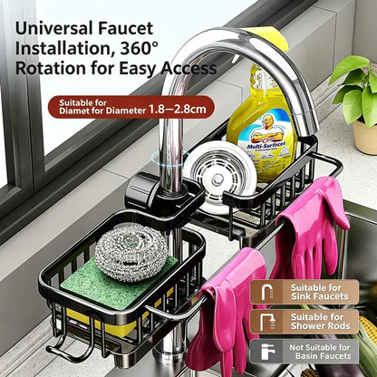 🧽🚰Faucet‑Mounted Sink‑Sponge‑Holder | Tool‑Free Install, Removable‑Drip‑Tray & Side‑Hook🏠