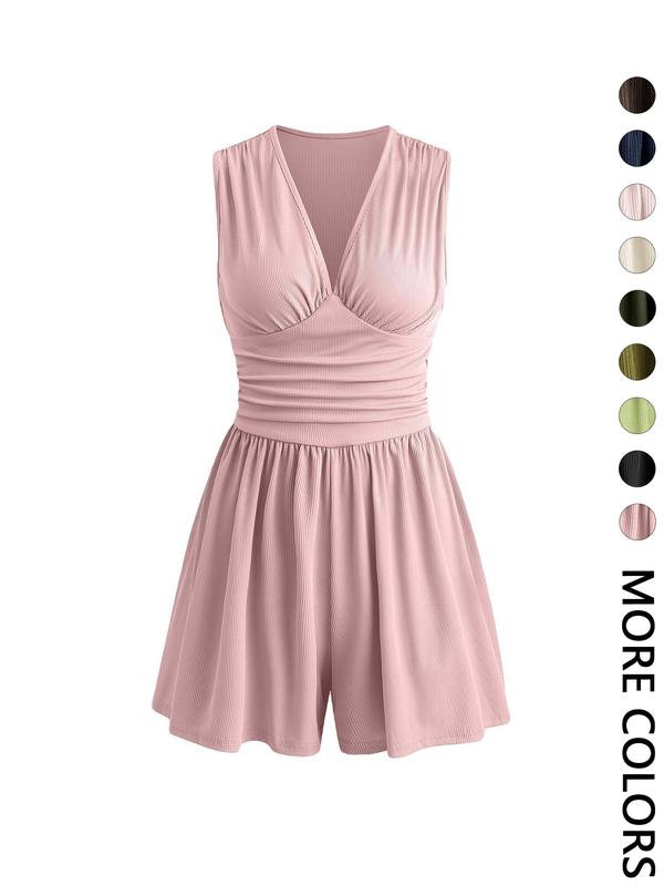 👗 LIMITED-TIME 50% OFF! 💐Women's Sleeveless V-Neck Ruched Waist Romper🏖️