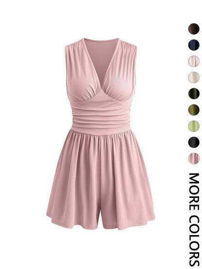 👗 LIMITED-TIME 50% OFF! 💐Women's Sleeveless V-Neck Ruched Waist Romper🏖️