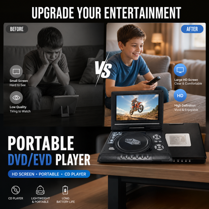 📺 7.8" HD Portable DVD/EVD Player – Large Screen, Rechargeable & Compatible with DVD/CD/USB/SD – Perfect for Home & Travel 🔥 50% OFF