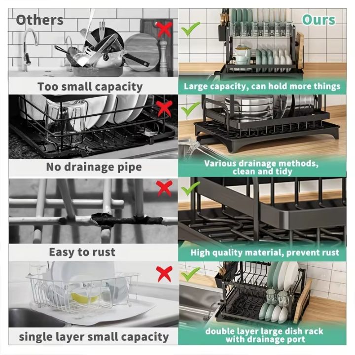 🔥🍽️ 50% OFF Premium 2-Tier Dish Rack – Maximize Drying Space, Sleek Stainless Steel, Stylish Kitchen Upgrade ✨🏠
