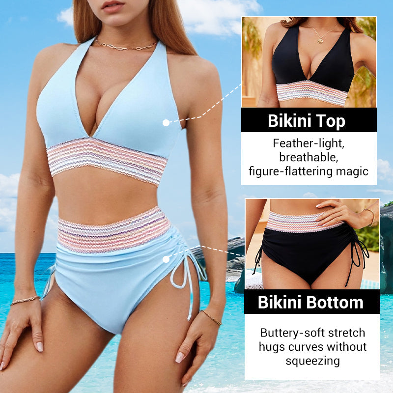 🔥Last Day Sales 50% off!😍👙High Waisted Tummy Control Color Block Bikini Sets