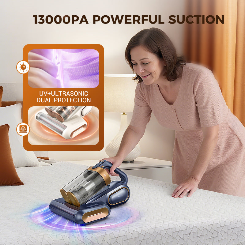 🛏️💨 13000Pa Powerful Mattress Vacuum Cleaner for Dust Mites Removal 🚀✨ UV Light & Ultrasonic Sterilization, Wireless Smart LED Display, Dual Large Dust Cups for Deep Cleaning