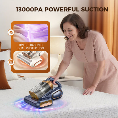 🛏️💨 13000Pa Powerful Mattress Vacuum Cleaner for Dust Mites Removal 🚀✨ UV Light & Ultrasonic Sterilization, Wireless Smart LED Display, Dual Large Dust Cups for Deep Cleaning