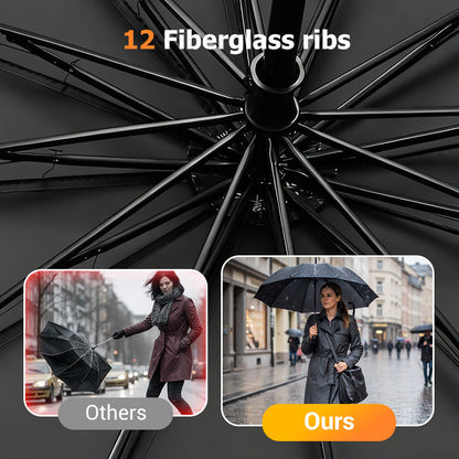 ☔ 12-Rib Windproof Umbrella - Large Coverage & Compact Fold, Durable Frame for Heavy Rain & Wind 📦✨