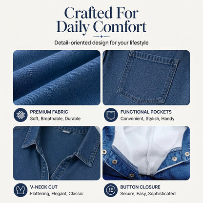 👗 54% OFF NOW! 👖 Casual Pocket Denim Midi Shirt Dress – Soft denim & relaxed fit – Functional pockets, perfect for everyday casual – comfortable and versatile ✨🌸