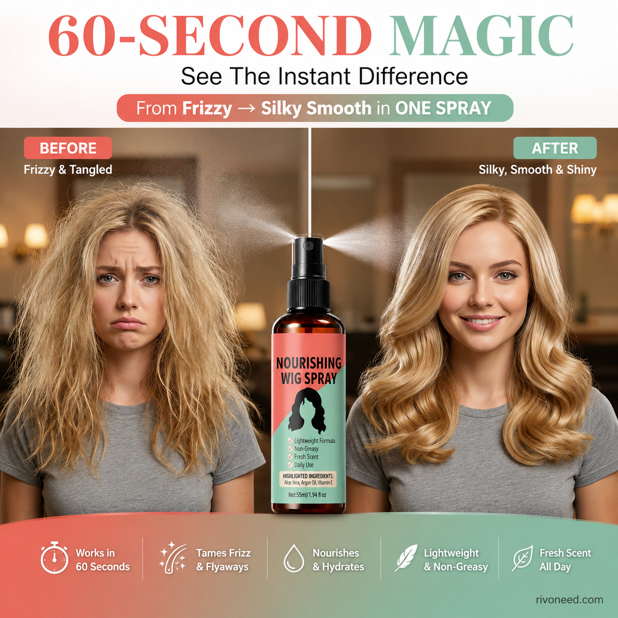 ⚽️🏆️World Cup Sale:50% OFF🎉70K+ SOLD! 🥳Lightweight No-Rinse Nourishing Wig Spray
