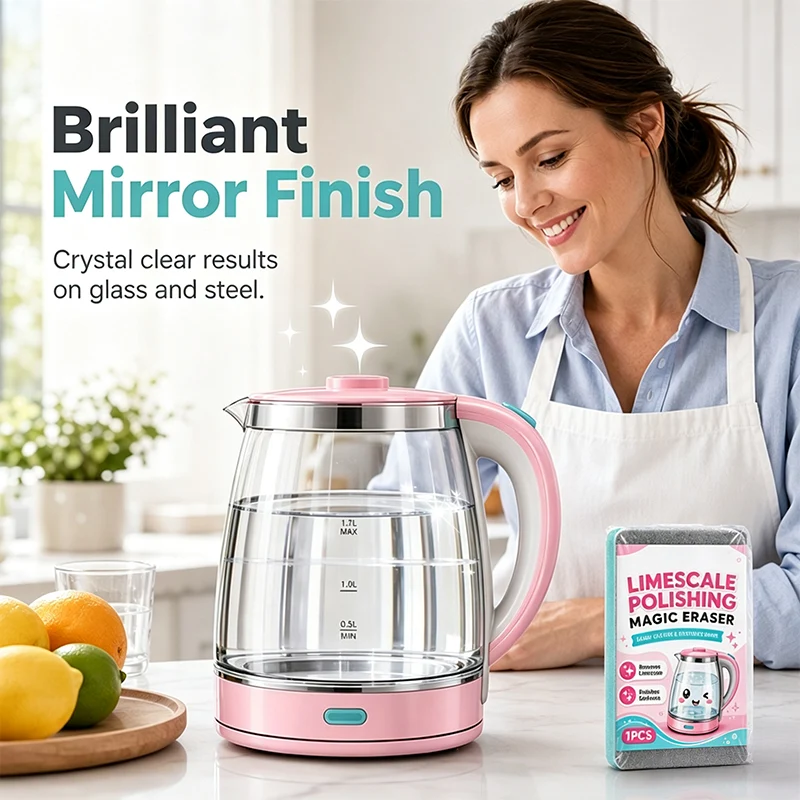 🧽50% OFF NOW! Limescale Polishing Magic Eraser Sponge‑ Chemical‑Free Descaling Scrub Pad, Scratch‑Free High‑Density Cleaning Sponge for Kettles, Sinks & Hard‑Water Stains