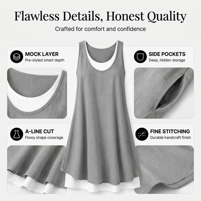💃 Last Day Sale 50% Off 💐 Women's Casual Loose Sleeveless Fake Two Piece Tank Dress📿