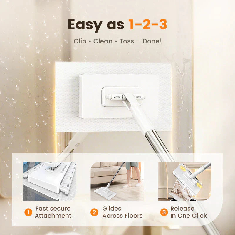 🏆Flat Mop with Stainless Steel Handle, come with Reusable Washable Mop Cloths