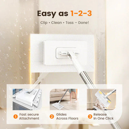 🏆Flat Mop with Stainless Steel Handle, come with Reusable Washable Mop Cloths