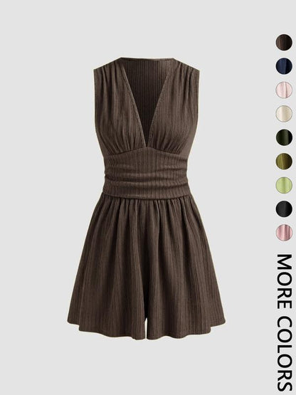 👗 LIMITED-TIME 50% OFF! 💐Women's Sleeveless V-Neck Ruched Waist Romper🏖️