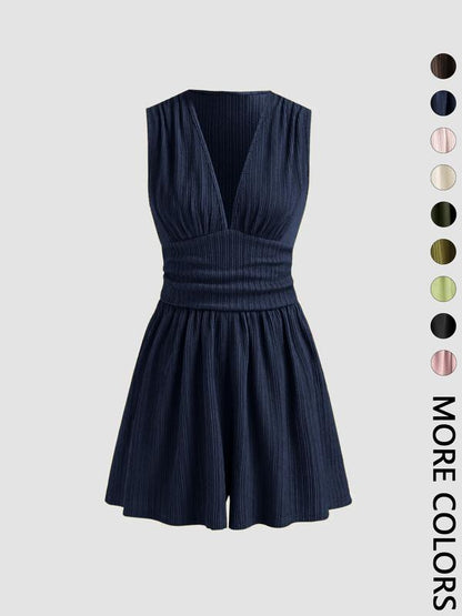 👗 LIMITED-TIME 50% OFF! 💐Women's Sleeveless V-Neck Ruched Waist Romper🏖️