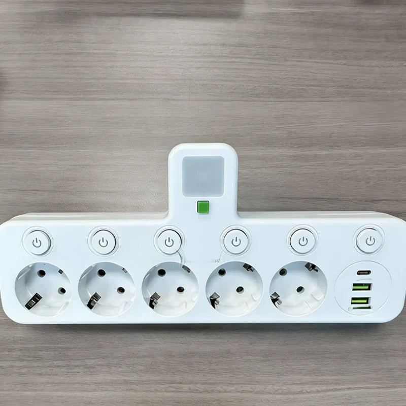 🔌💡 Power Strip with USB Ports & Night Light ⚡🔌  Surge Protector with 5 Outlets and 3 USB Charging Ports, Individual Switches for Energy Saving, Compact Travel-Friendly Design for Bedroom or Office Use