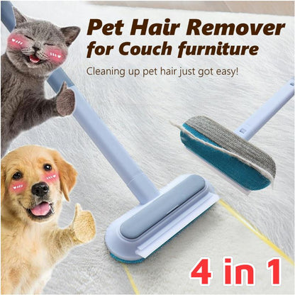 🐾50% OFF NOW! 4‑in‑1 Pet Hair Removal Tool‑ Long Handle Multi‑Function Pet Hair Remover Brush, Efficient Fur Cleaner for Carpets, Couches, Beds & Furniture