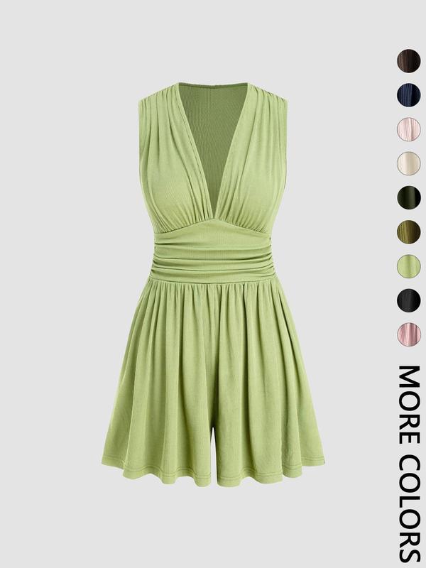 👗 LIMITED-TIME 50% OFF! 💐Women's Sleeveless V-Neck Ruched Waist Romper🏖️