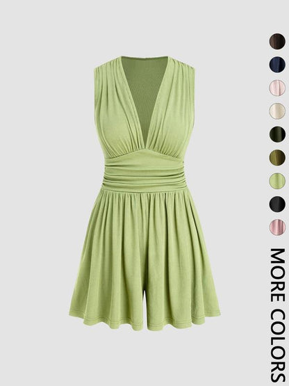 👗 LIMITED-TIME 50% OFF! 💐Women's Sleeveless V-Neck Ruched Waist Romper🏖️