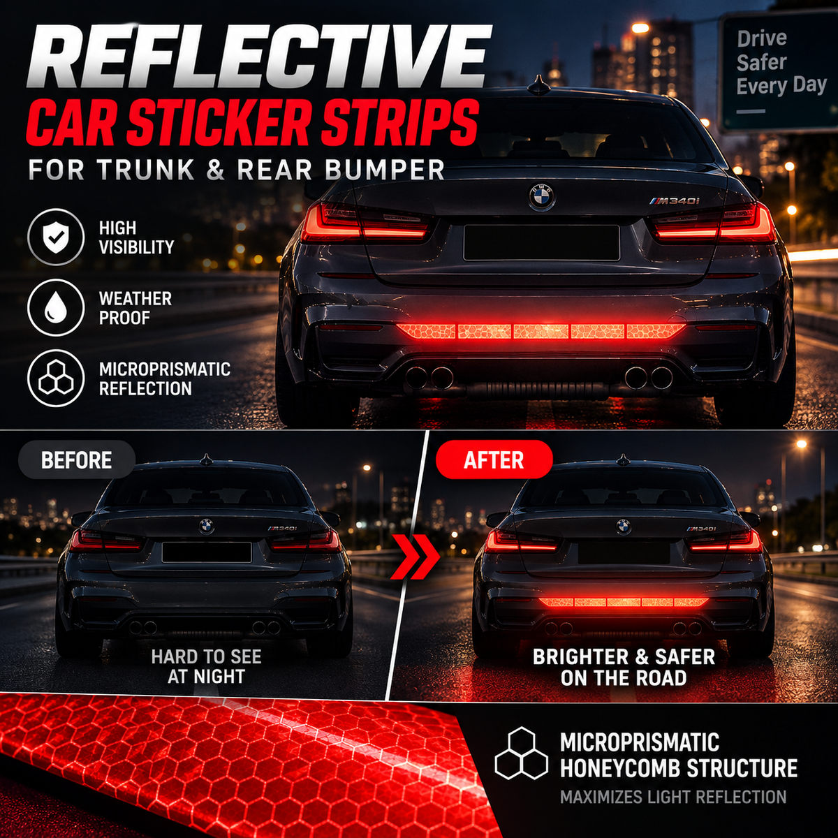🚗 LIMITED‑TIME 50% OFF! 🔥Reflective Car Sticker Strips for Trunk & Rear Bumper