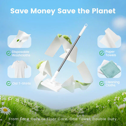 🏆Flat Mop with Stainless Steel Handle, come with Reusable Washable Mop Cloths