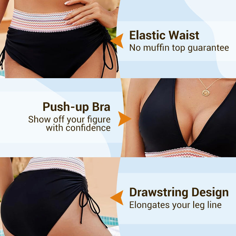 🔥Last Day Sales 50% off!😍👙High Waisted Tummy Control Color Block Bikini Sets