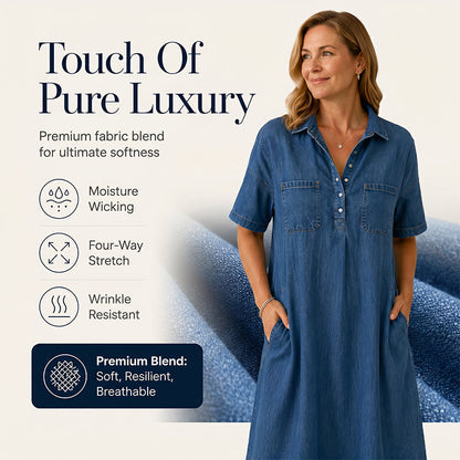 👗 54% OFF NOW! 👖 Casual Pocket Denim Midi Shirt Dress – Soft denim & relaxed fit – Functional pockets, perfect for everyday casual – comfortable and versatile ✨🌸