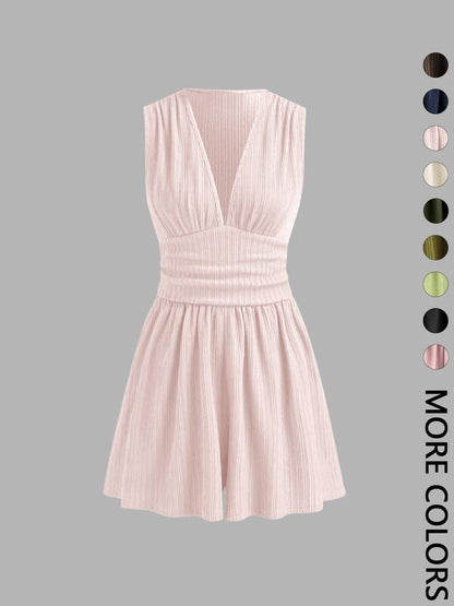 👗 LIMITED-TIME 50% OFF! 💐Women's Sleeveless V-Neck Ruched Waist Romper🏖️