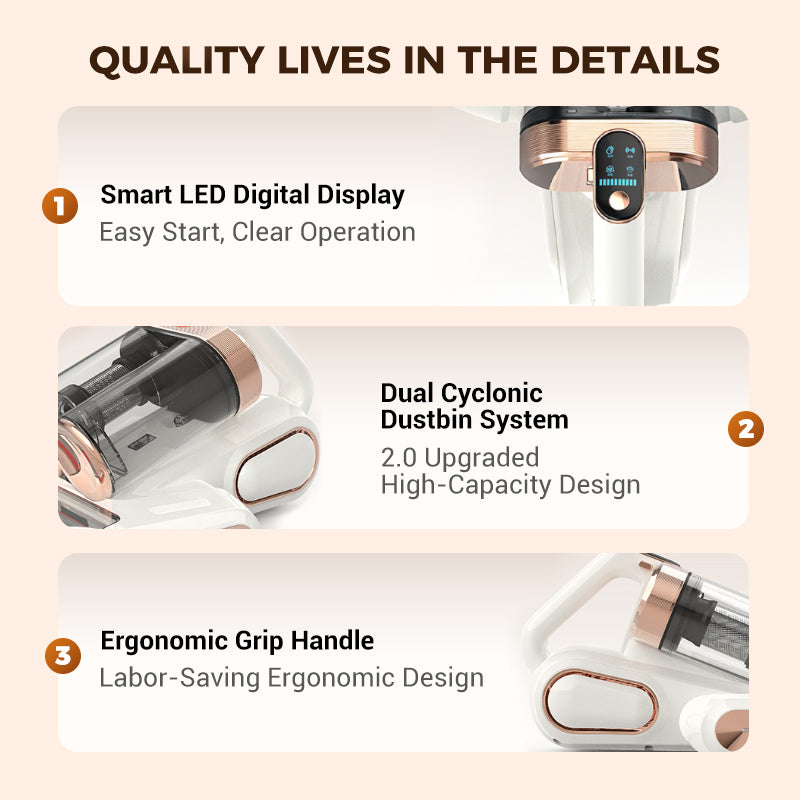 🛏️💨 13000Pa Powerful Mattress Vacuum Cleaner for Dust Mites Removal 🚀✨ UV Light & Ultrasonic Sterilization, Wireless Smart LED Display, Dual Large Dust Cups for Deep Cleaning