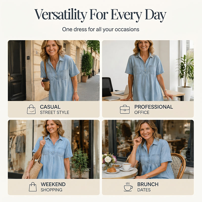 👗 54% OFF NOW! 👖 Casual Pocket Denim Midi Shirt Dress – Soft denim & relaxed fit – Functional pockets, perfect for everyday casual – comfortable and versatile ✨🌸