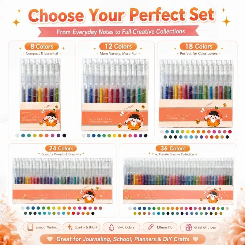 ✨80K+ SOLD!🎁Glitter Gel Pen Set – Smooth Writing 🎨