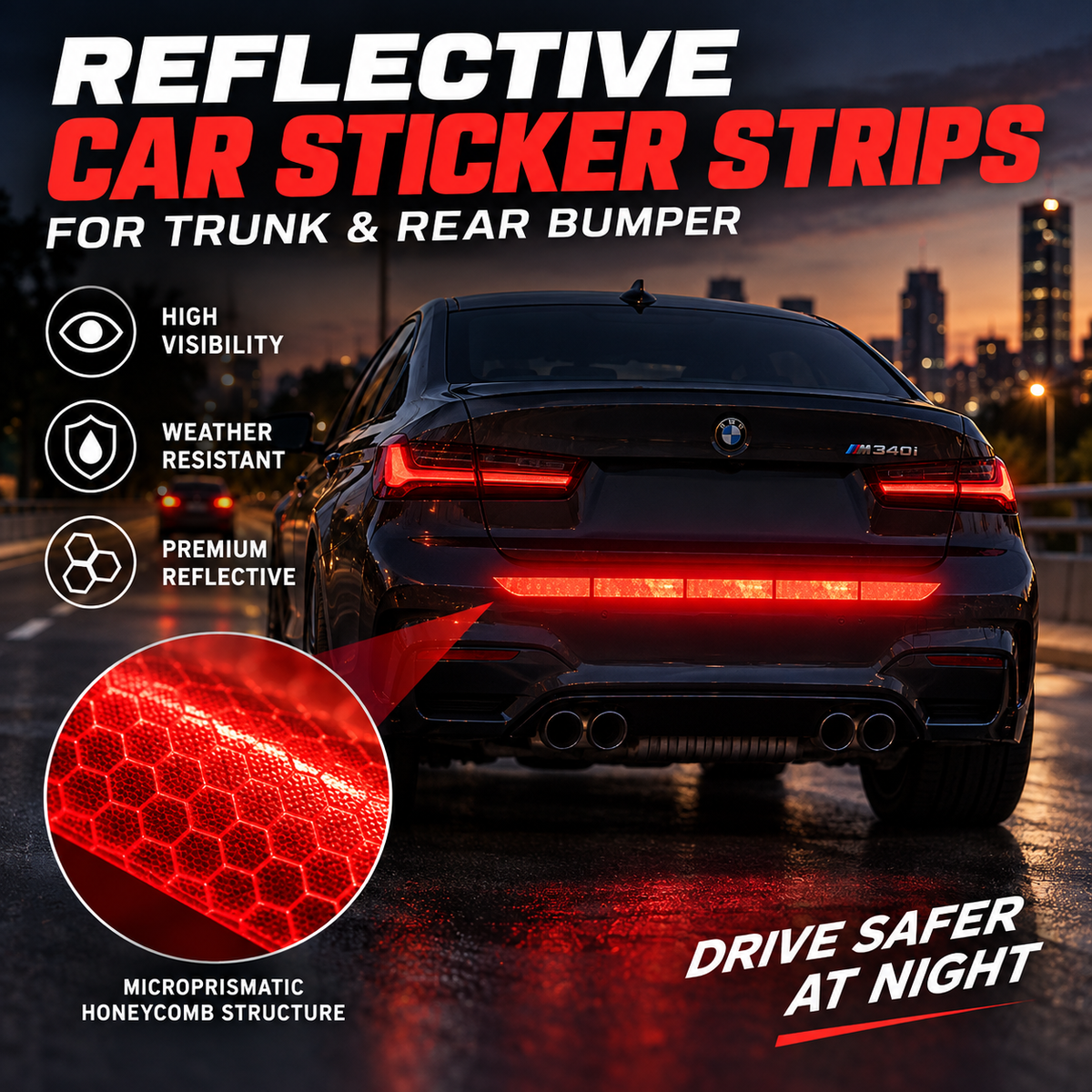 🚗 LIMITED‑TIME 50% OFF! 🔥Reflective Car Sticker Strips for Trunk & Rear Bumper