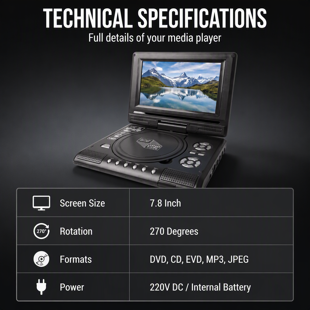 📺 7.8" HD Portable DVD/EVD Player 🔥 50% OFF