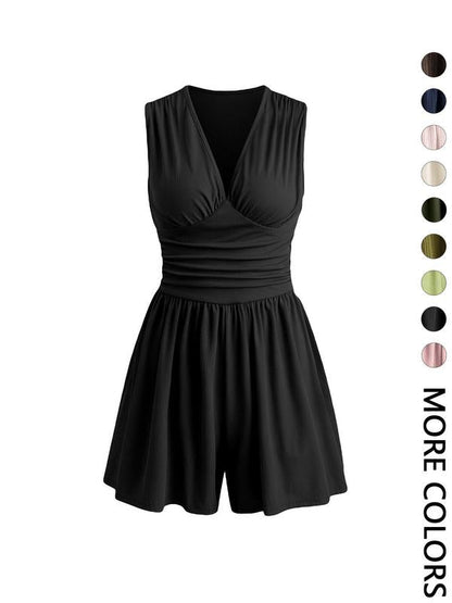 👗 LIMITED-TIME 50% OFF! 💐Women's Sleeveless V-Neck Ruched Waist Romper🏖️