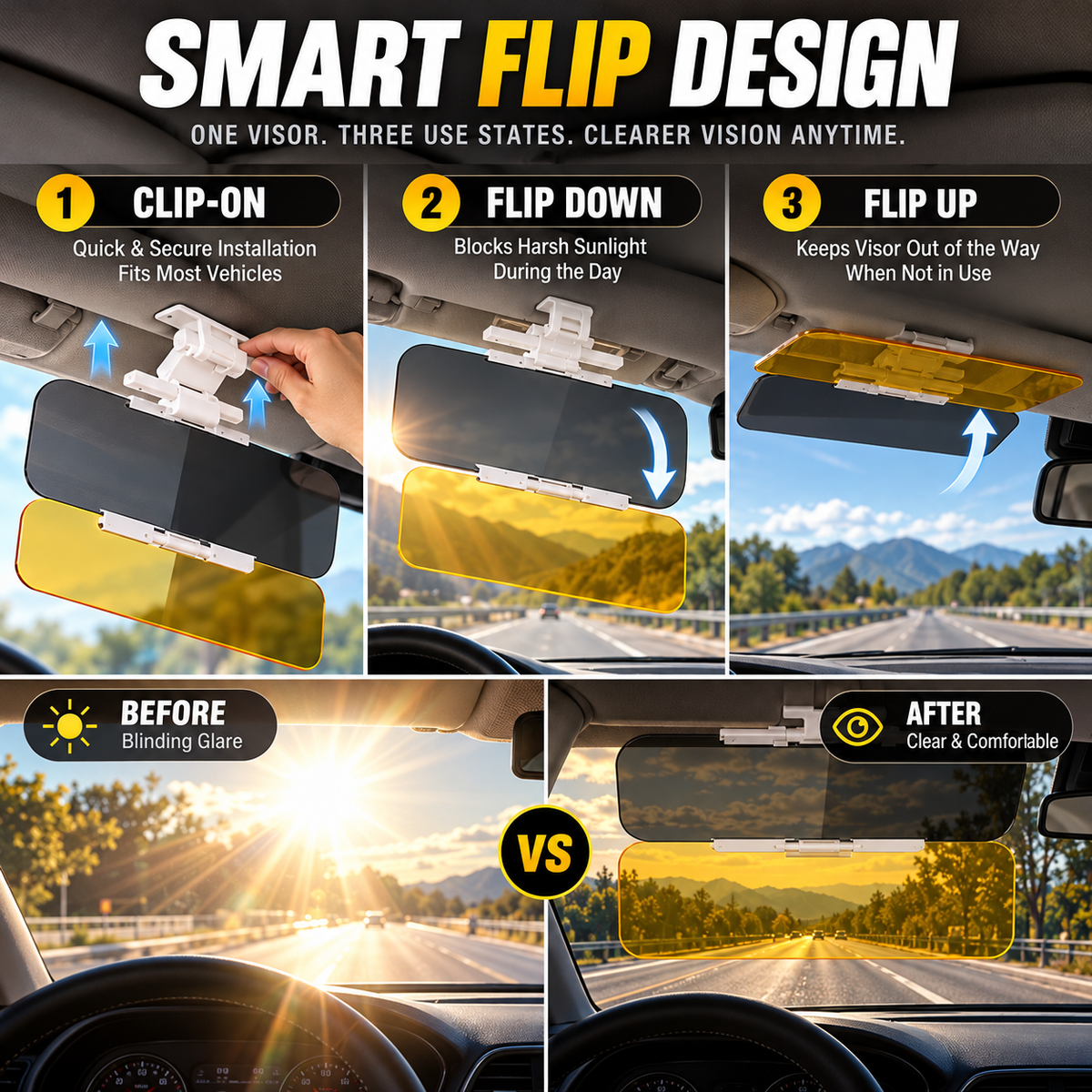 Universal HD Anti-Glare Car Visor for Day & Night
