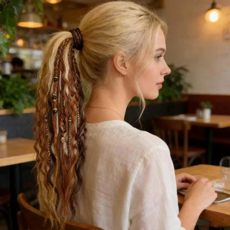 💁🏽‍♀️✨ Festival Boho Textured Ponytail - Instant Dreadlock Clip-In Extension ⚡🎶 No Braiding, No Damage, Edgy Style for Nights Out & Concerts